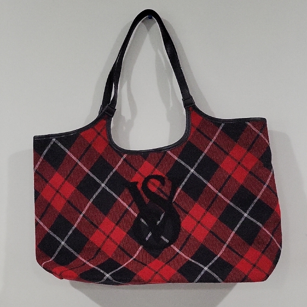 Victorias Secret Stylish Red and Black Plaid Tote Bag.